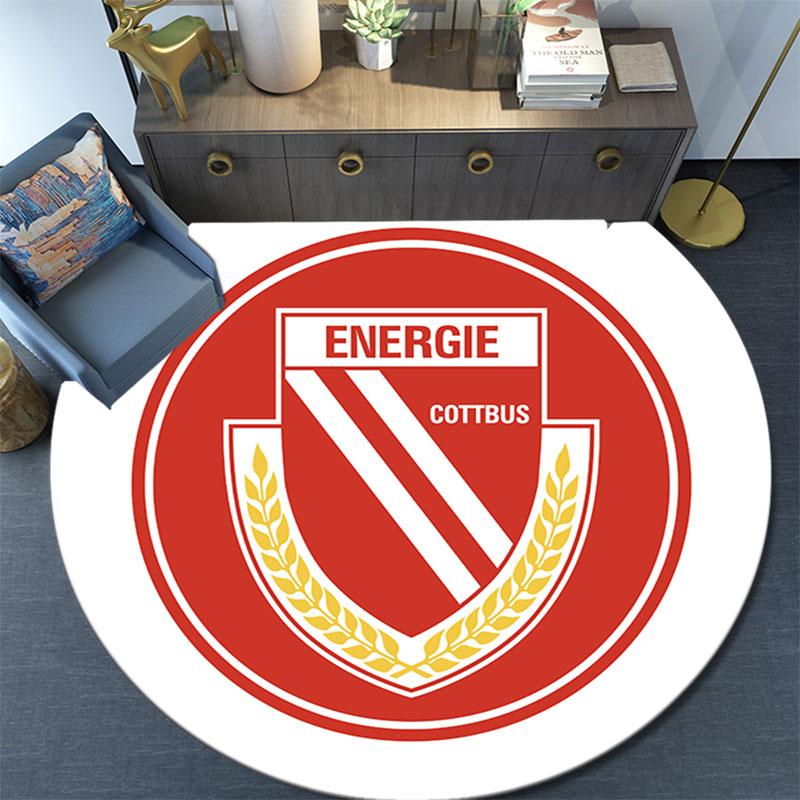 Energie Cottbus Logo Printed Round Rug, Non Slip Washable Circular Carpet For Living Room Bedroom Playroom, Sports Fan Decor, Holiday Birthday Gift
