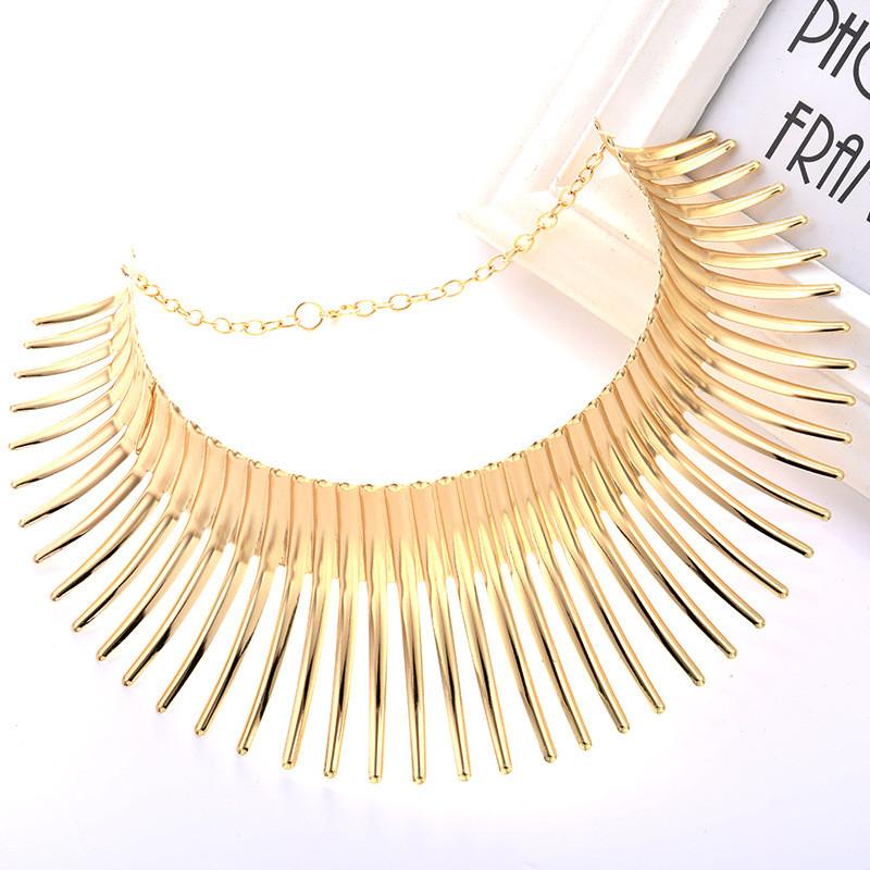Color Fashion Solid Curved Design Women Metal Necklace Collar For Trendy Outfit