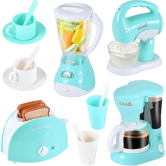Play Kitchen Appliances Toy Set, Kids Kitchen Accessories Pretend Play Kitchen Toys Playset with Coffee Maker, Blender, Mixer and Toaster for Kids