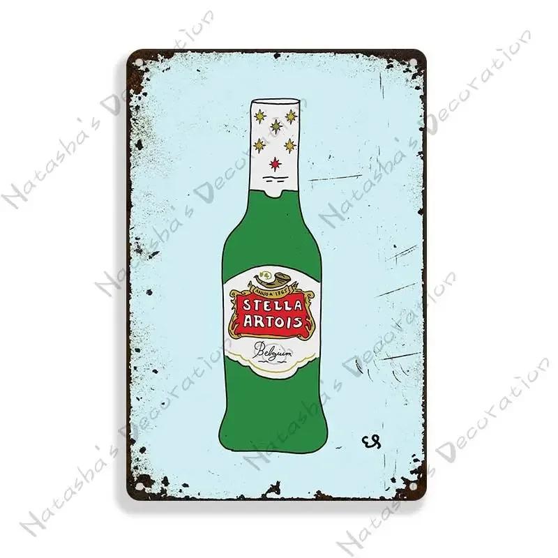 Stella Artois Decorative Plate Wall Decor Beer Metal Signs Wall Plate Vintage Metal Tin Sign Industrial Decor Home Bar Tin Sign