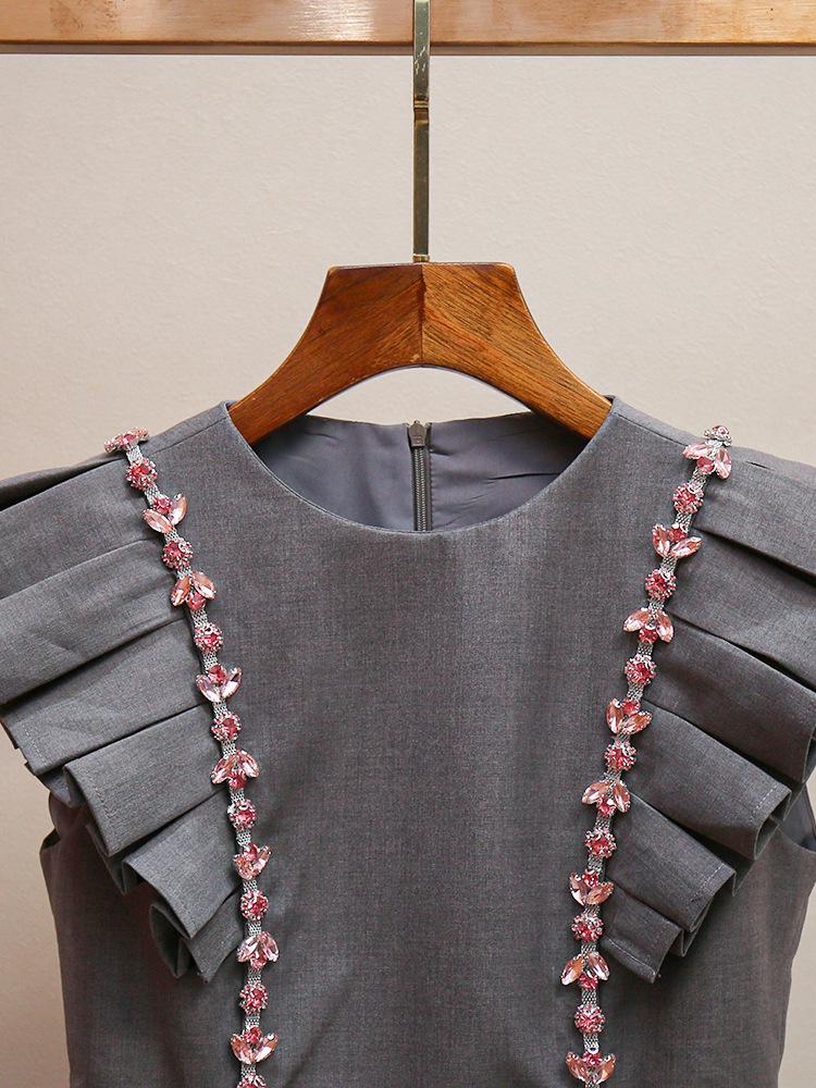 Elegant Rhinestone Flutter Sleeve Tank Dress - New Spring/Summer Collection for Women