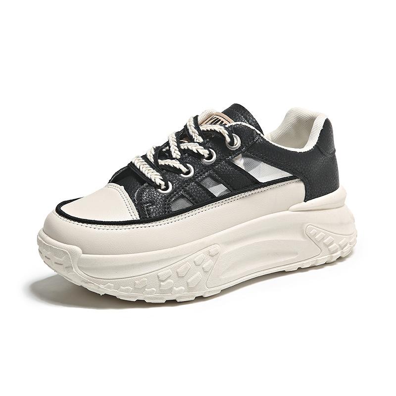 

Breathable thick-soled dad shoes for women 2025 summer new casual mesh shoes heightening muffin little white shoes sports shoes 35 чёрный