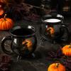 Hexenkessel Tasse für Kaffee Halloween Hexen Tasse, 350ml Vintage Gotisch Dreibeiniger Zaubertopf, Mystisches Tischdekor Schwarze Katze Keramik Tasse Zuhause