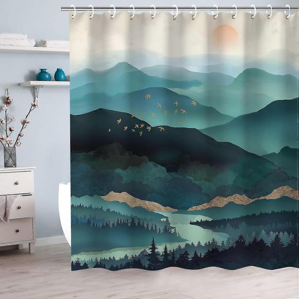 Scenic Mountain Sunset Print Waterproof Shower Curtain - Stylish, Durable & Easy-Care Choice for Tranquil Bathroom Décor