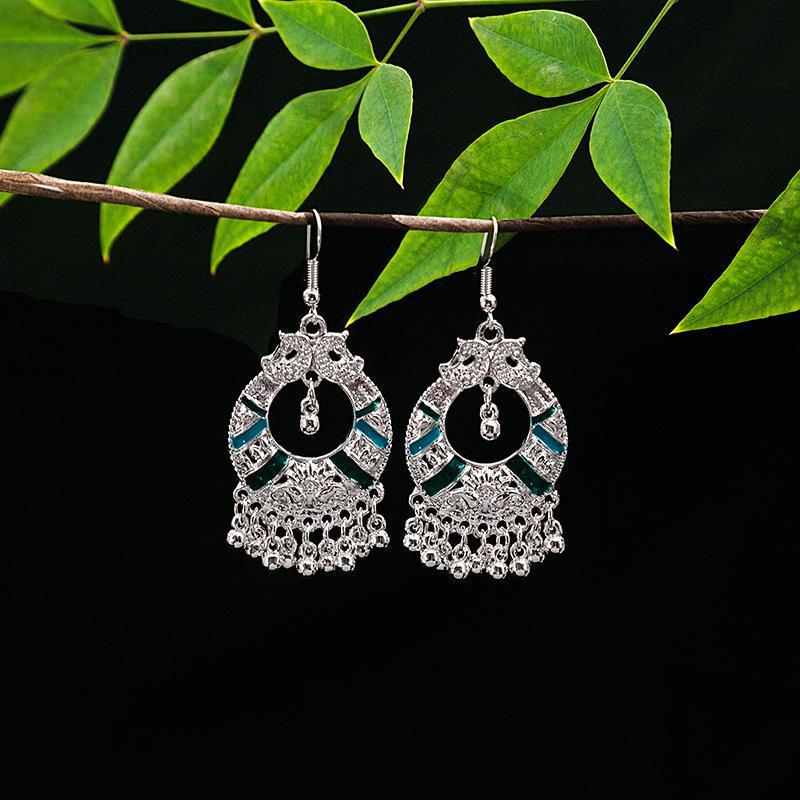 Vintage Ethnic Miao Silver Alloy Teardrop Tassel Earrings