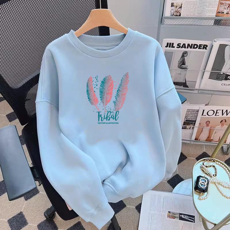 Women's Extra Large Round Neck Print Hoodie - Autumn/Winter 2025 Loose Fit Pullover