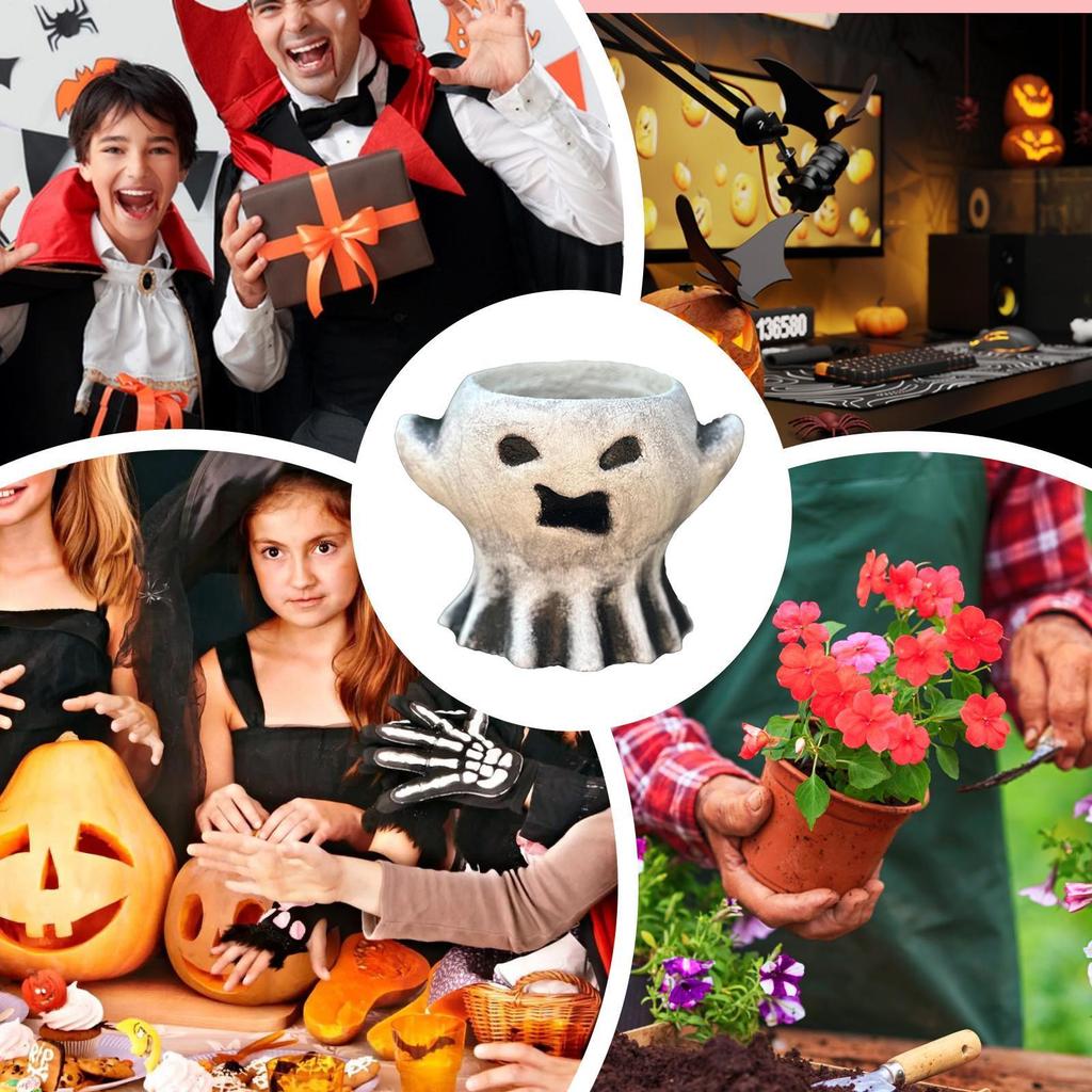 Halloween Decor Ghost Planter Ghost Vase Bucket Horror Theme Spooky Festival Resin Creative Flower Pot For Garden