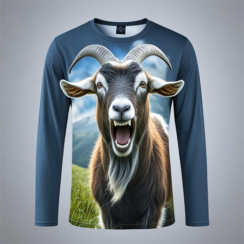 

Кричащий козел 3D цифровая печать мужская персонализированная модная футболка с круглым вырезом и длинным рукавом S