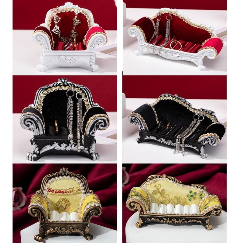 Jewelry Box Organizer Sofa Shaped Small Jewelry Rings Boxes Earrings Necklace Portable Storage Box Velvet Material