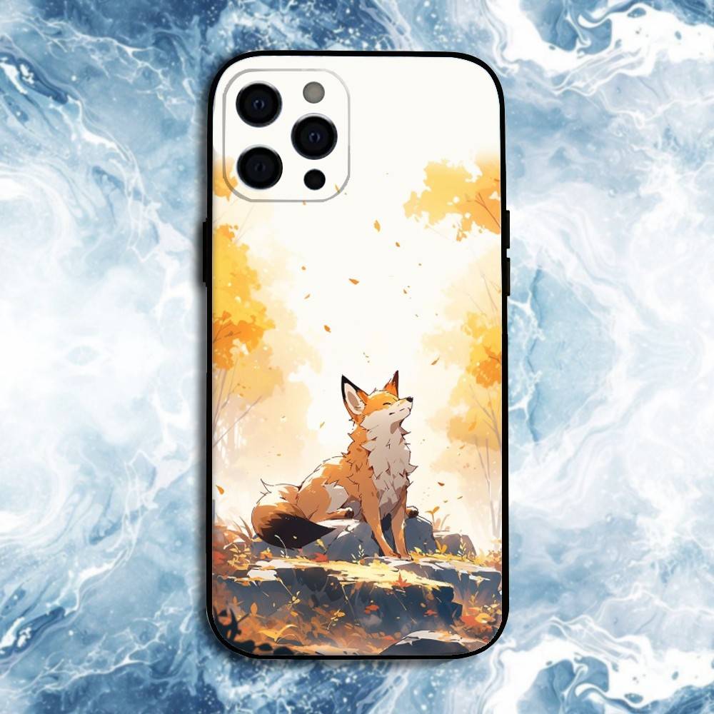 Cute Animal Fox Phone Case For iPhone17,16,15,14,13,12,11 Plus,Pro Max, Soft Silicone Black Cover