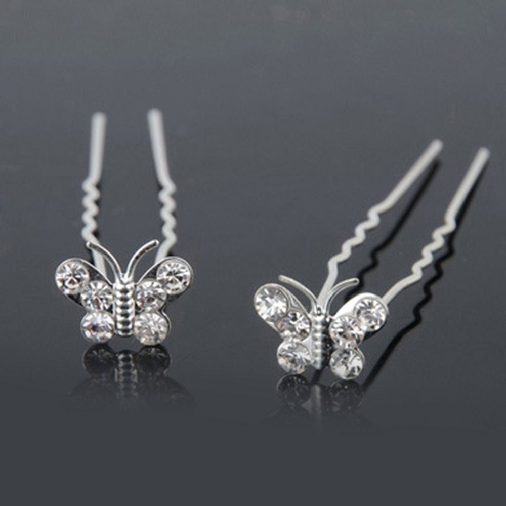 Metal Bridal Hairpin U-shaped Rhinestone Hair Clip Elegant Crystal Flower Hair Fork  Wedding