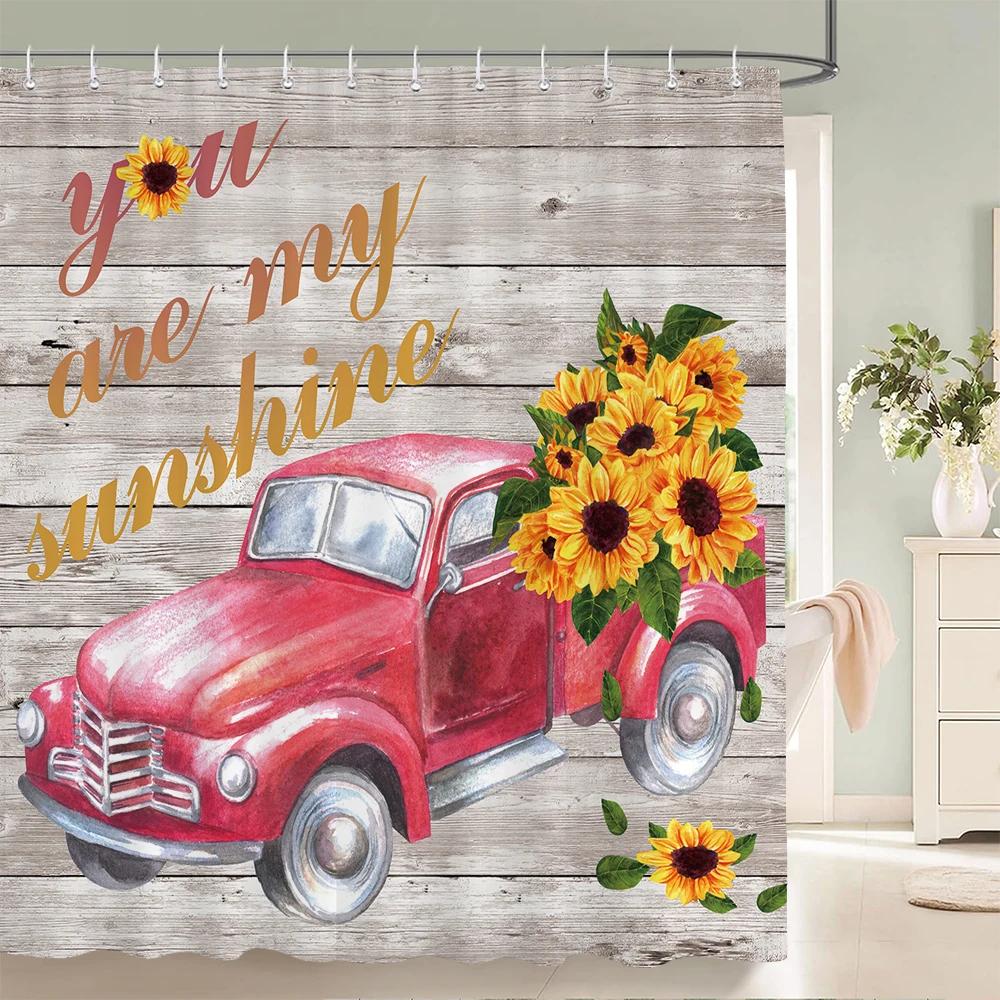 Retro Car Flowers Shower Curtain Bathroom Curtains With Hooks Dog Cow Animal Waterproof Fabric Decor Bath Screen with Hooks