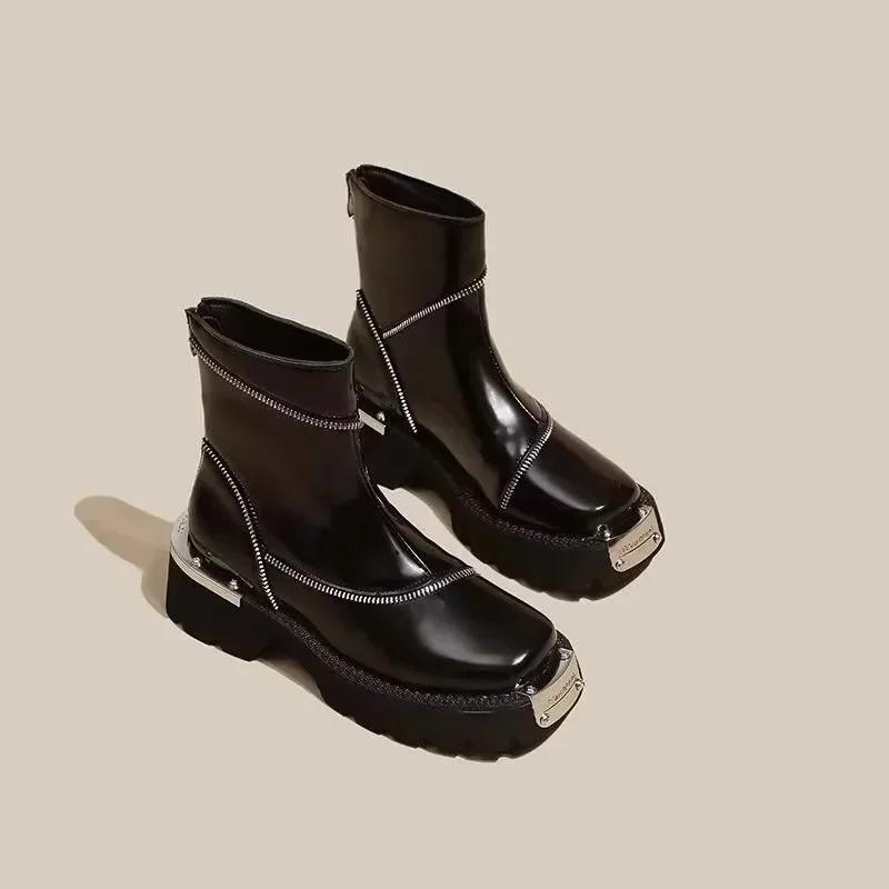 Shoes for Woman High Quality Black Women's Boots Street Fashion Round Toe Ladies Shoes Non-slip Thick-soled Gothic Boots