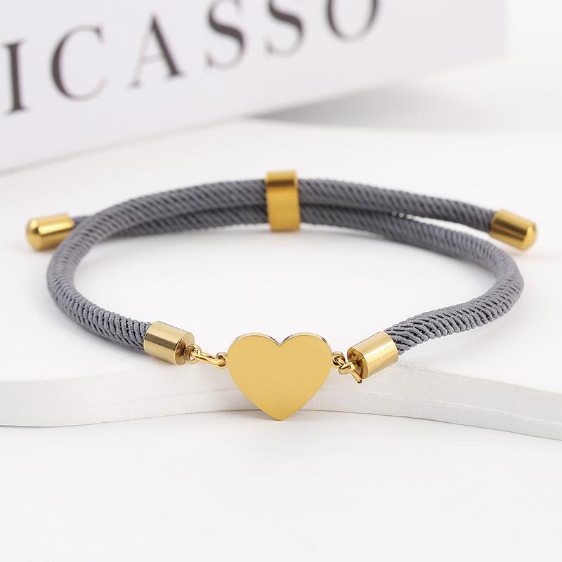 15mm Heart-Shaped Adjustable Stainless Steel Multi-Color Milan Rope Bracelet with Blank UV Laser Printing Surface