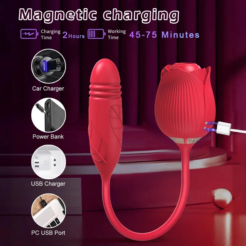 Rose Sucking Vibrator for Women Dildo Thrusting Vibrating Clit Sucker Nipple Clitoris Stimulation Female Sex Toys for Adults 18+
