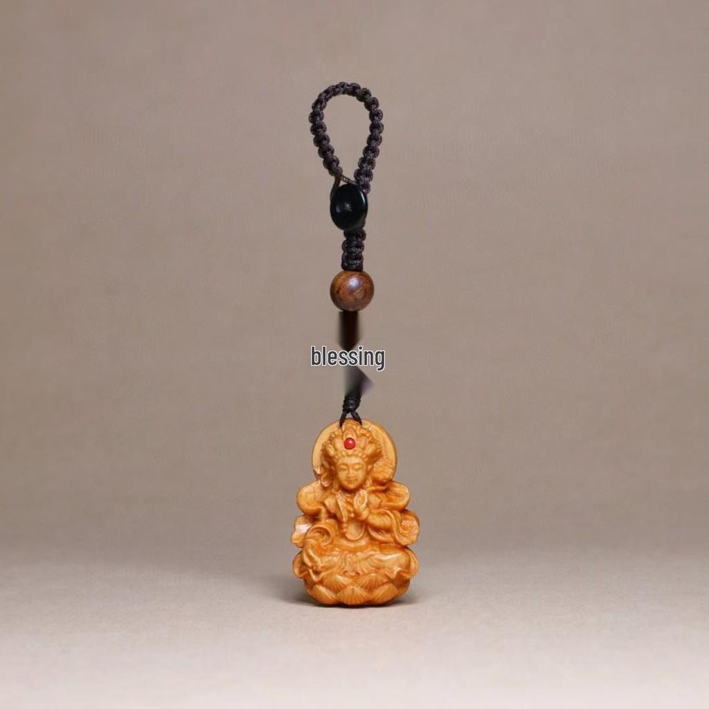 Taihang Cliff Cypress Manjushri Bodhisattva Necklace & Keychain Pendant with Chain