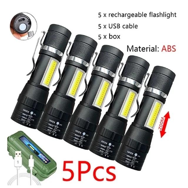 1-10PCs Mini LED Flashlight COB+XPE Zoom Torch Built In Battery USB Rechargeable With Pen Clip Outdoor Camping Emergency Lamp