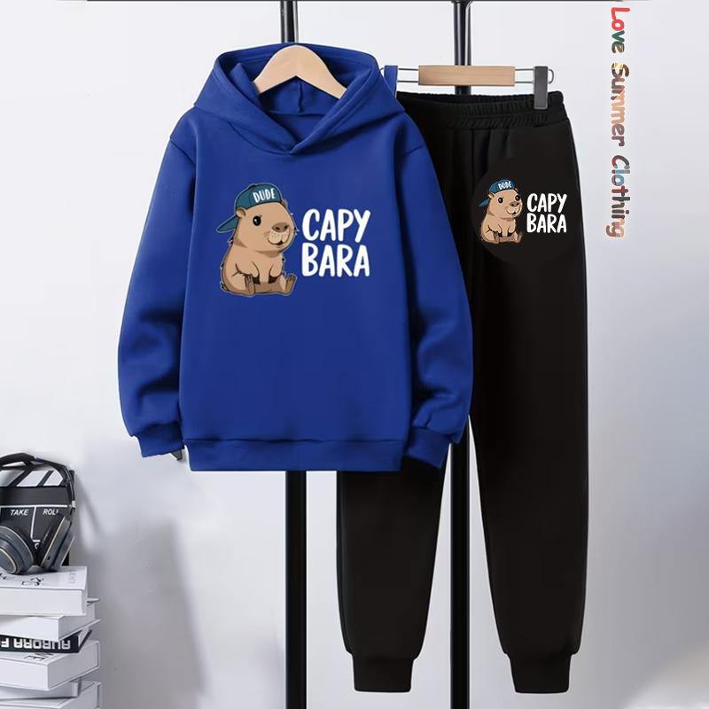 Capybara Hoodie 2pcs Boys Kids Cozy Outfit Capybara Playwear Machine Washable Sports Active Boys Perfect Outdoor