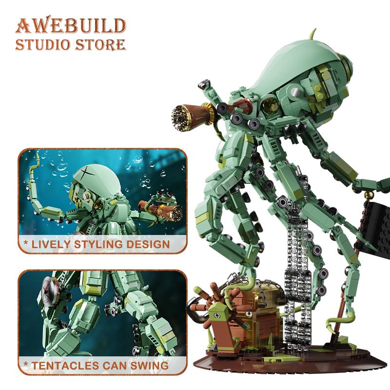 NEUER Piraten-Oktopus MOC Bausteine Kreatisches Meeresungeheuer DIY Steine Puzzle Spielzeug Tier Tiefsee Montage Modell Erwachsener Kind Geschenk