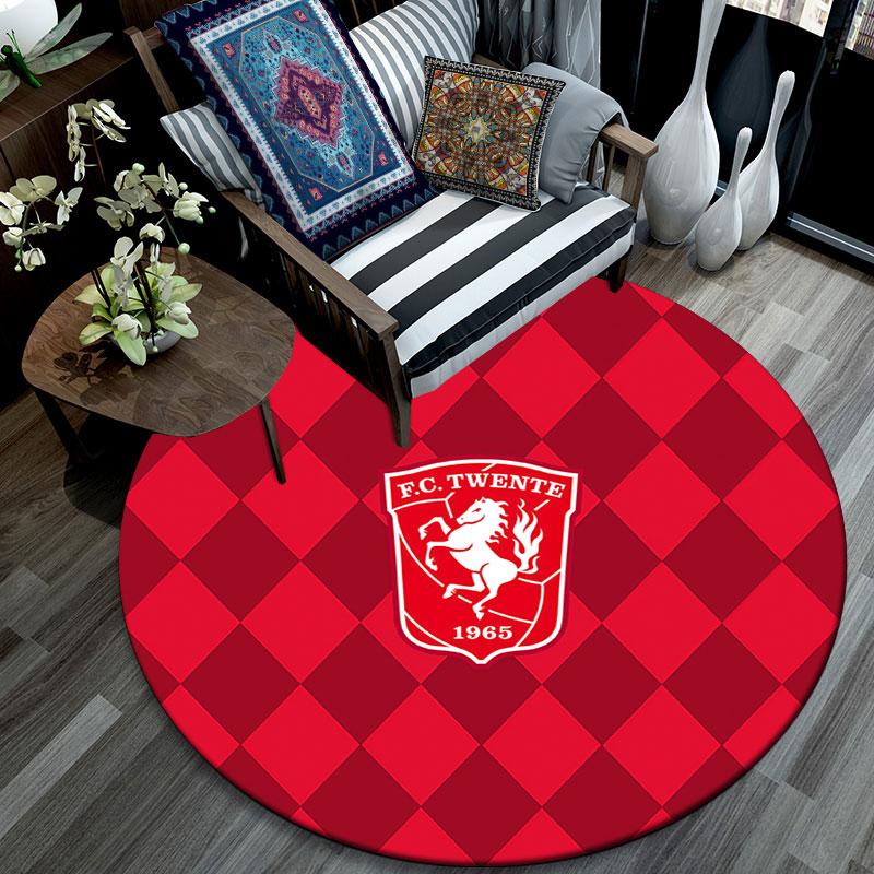 FC Twente,Tappeto Rotondo,Tappeto per Soggiorno Camera da Letto Divano Stanza dei Giochi Decorazione,Tappetino Antiscivolo