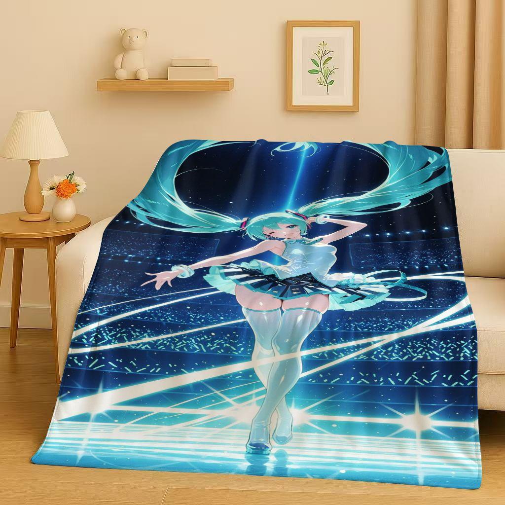 Manta de Franela Kawaii 3D de M MIKU, Dibujo Animado Musical para Niña, Manta de Felpa Ultra Suave y Cálida para Hogar, Dormitorio, Cama, Sofá, Regalo para Niños