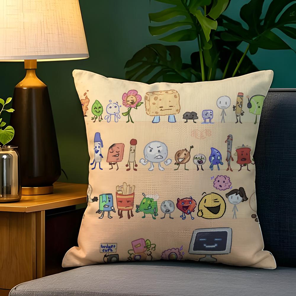 BFDI Batalla por la Isla del Sueño Funda de Almohada Funda de Almohada de Lino Natural Decoración a Doble Cara Funda de Almohada para Sofá Decoración del Hogar