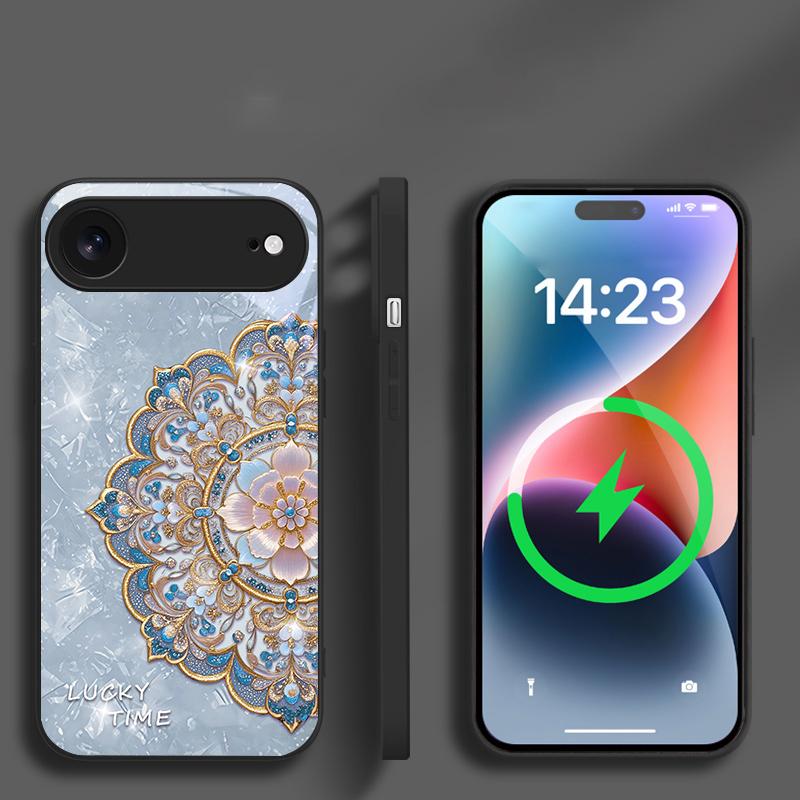Fragrant Golden Mandala suitable for iPhone 17 Pro Max 16E 15 Pro 14 13 Plus 12 mini 11 XR Xs 7 8 16 Air black Glass Phone Case