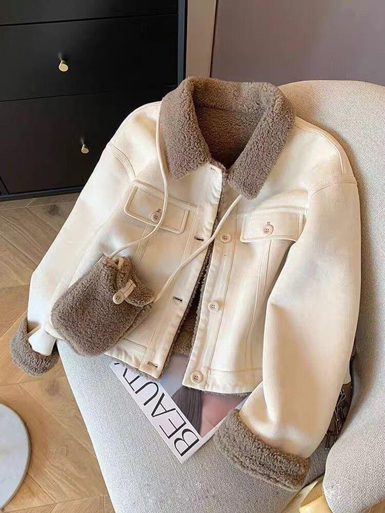 Korean Retro Women's Fur-Lined Jacket: 2025 Autumn/Winter Slimming, Loose, Versatile