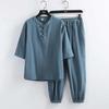 Traje de Cáñamo de Moda para Hombre Verano Delgado Deportivo Casual Ropa Zen para Sentarse Estilo Algodón Lino Bata