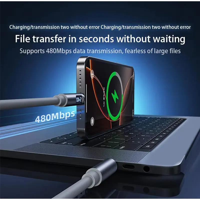 240W PD Fast Charging Type‑C Cord with Power Display, 480Mbps High‑Speed Data Transfer Cable for iPhone 15 16 17, Samsung & Huawei Phones