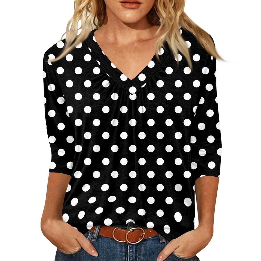Damen Casual V-Ausschnitt Geometrischer Print Oberteil, Dreiviertelarm Bluse für den Alltag