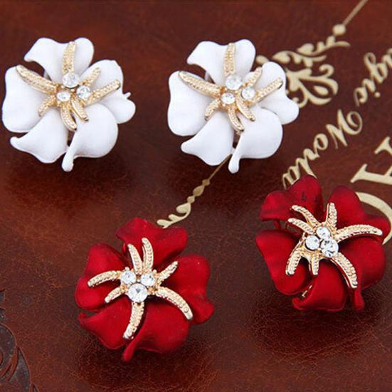 Elegant Flower Sea Star Shiny Rhinestone Ear Stud Earring Wedding Bridal Jewelry