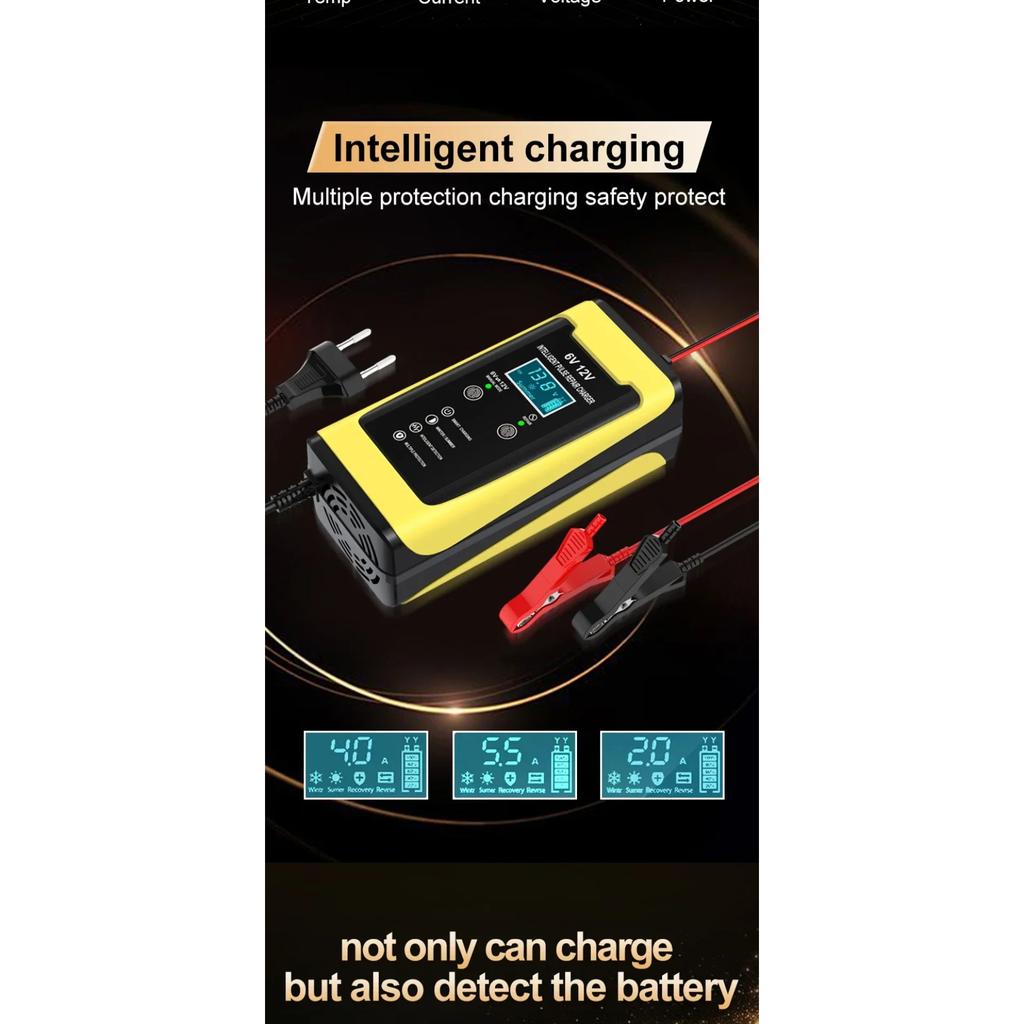 6V/3A 12V/6A Intelligent Car Battery Charger Car and Motorcycle Lead Acid Battery Charger and Smart Pulse Repair Maintainer