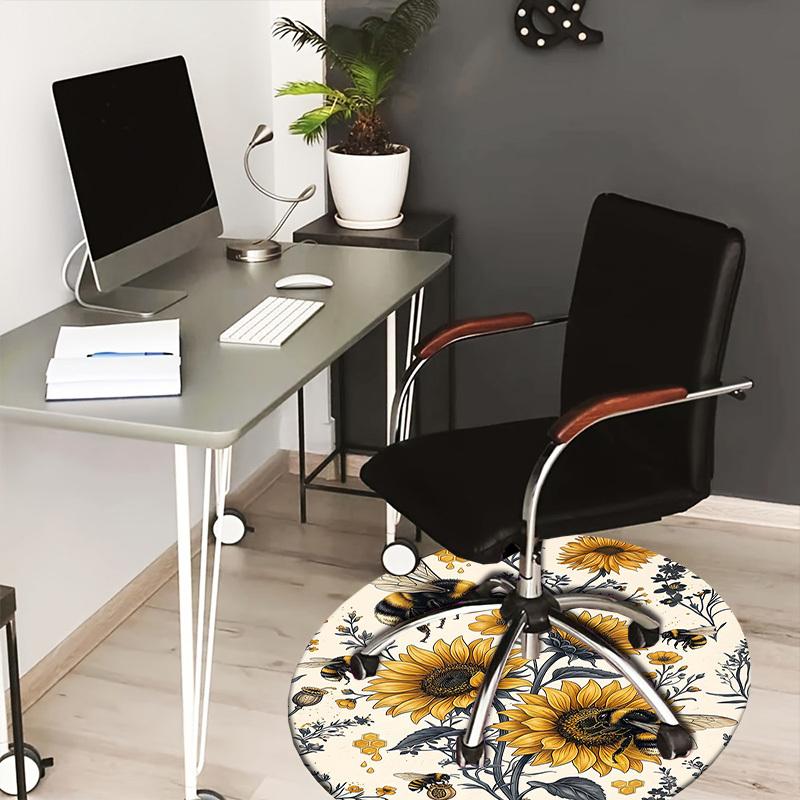 

1PC Sunflowers Bees Non-Slip Floor Round carpet, Office, family, bedroom, Large Area Rug Indoor Rugs, Durable Polyester-L0423 80cm by 80cm