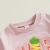 Baby Girls Romper, Long Sleeve Crew Neck Embroidery Carrot Rabbits Letters Fall Bodysuit Easter Clothes