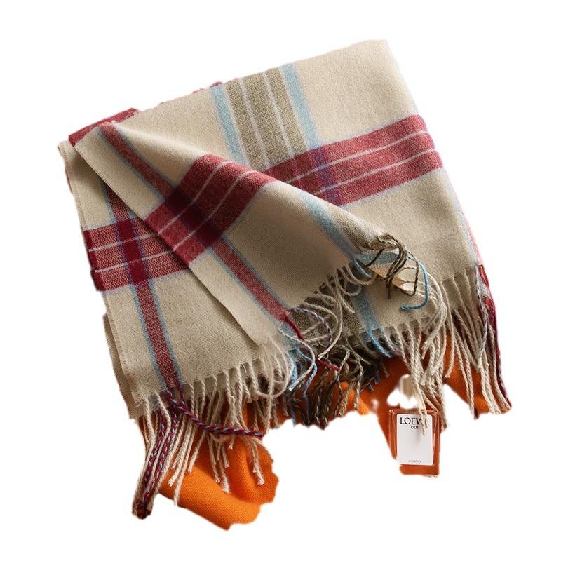 Winter New Plaid Scarf Printed Tassel Imitation Cashmere Scarf Fashionable Sweet Shawl Mid Length Thick Warm Scarf