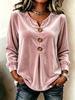Blouse Boutonnée à Col en V en Velours pour Femme Haut Décontracté à Manches Longues Hauts Élégants en Satin