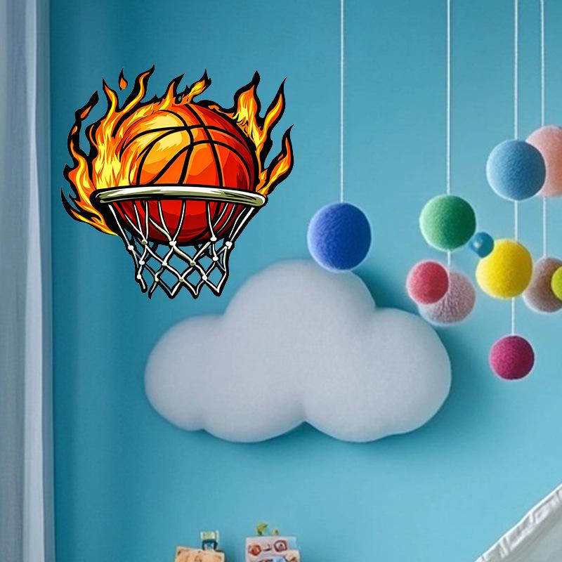 Flame Basketball Wall Sticker - PVC for Kids' Room or Study