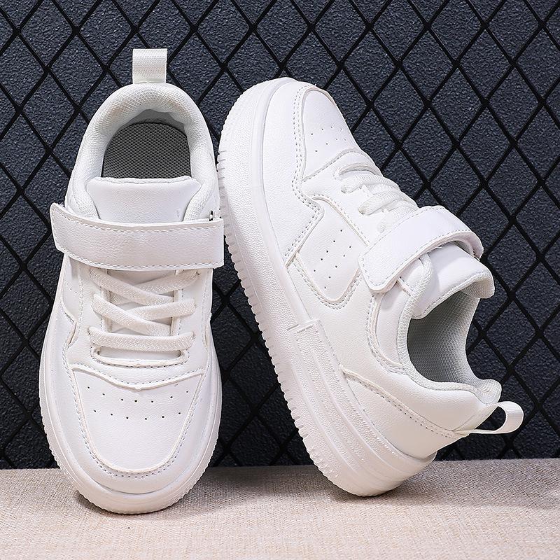 Children's little white shoes new leather waterproof medium and older children's low-top white board shoes men's and girls' sports shoes