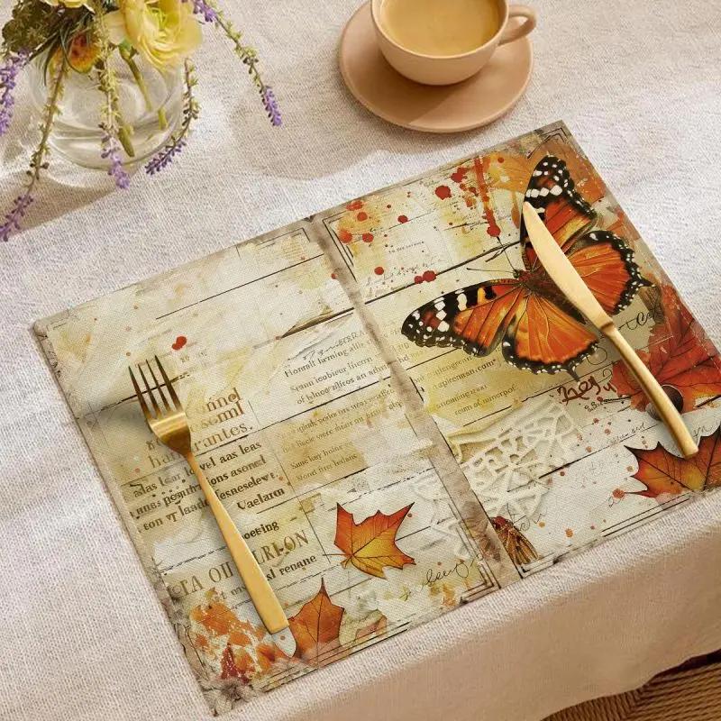 1PC Retro Autumn Linen Placemat Vintage Kitchen Decor Dining Table Coaster Pad Bowl Coffee Cup Mats