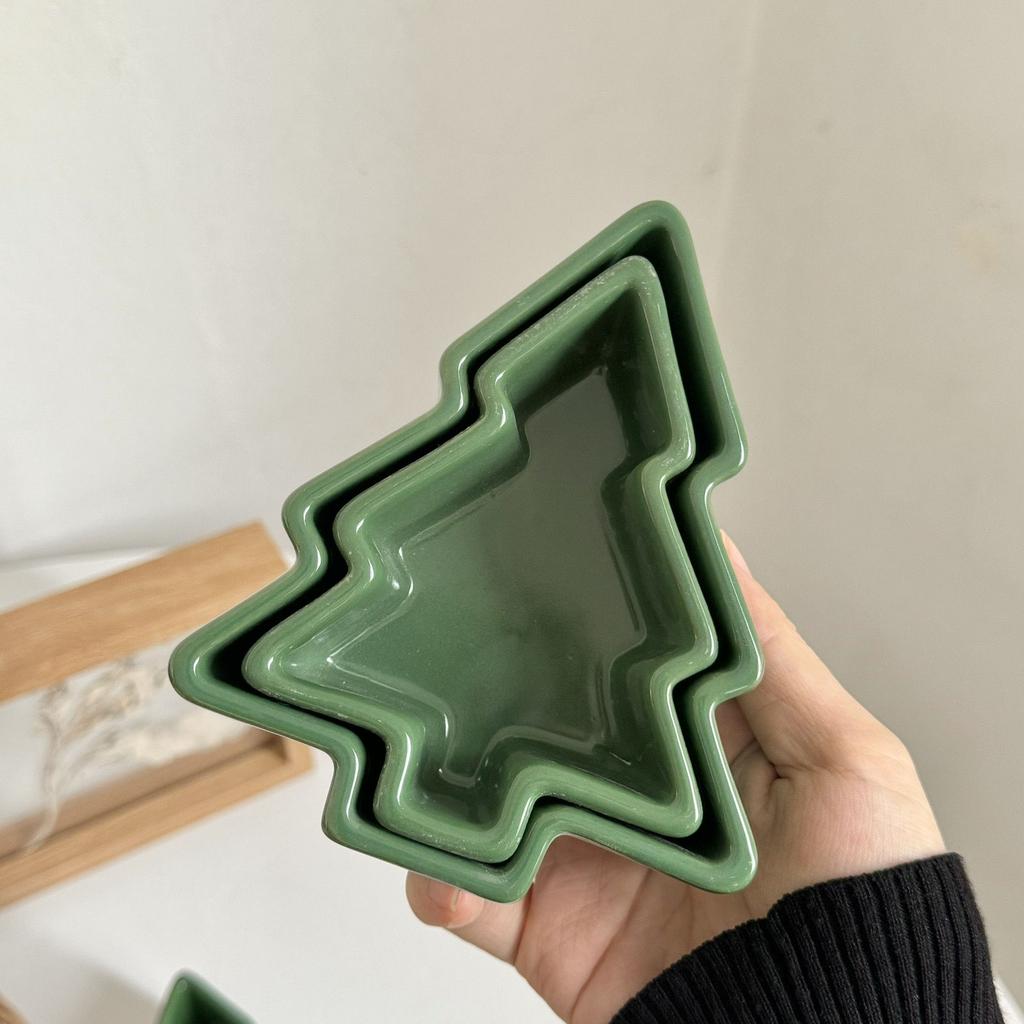 Christmas Creative Snack Plate Divided Seasoning Snacks Four Grid Plate Christmas Tree Baking Oven Can Use Air Fryer Dishwasher