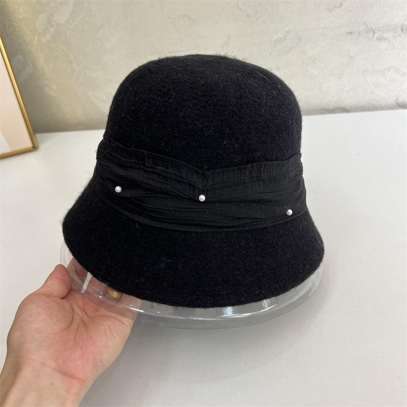 

Ретро шляпа женская универсальная для маленького лица шерстяная смесовая осенне-зимняя шляпа-ведро женская британская шляпа M（56-58cm） чёрный