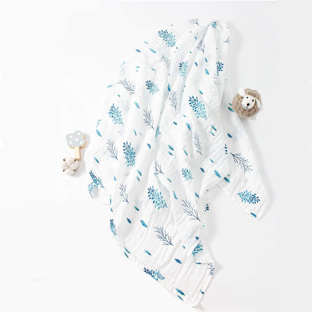 Swaddle Gauze Baby Bath Towel Newborn Baby Blanket Nursing Cape Baby Swaddle Baby Gift Set of 4 Cotton of 4 120120cm 100% (Set Blue)