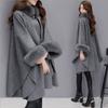 Coat Female Tide In The Fall and Winter Large Rabbit Hair Collar In The Long Tweed Coat Temperament Cape Shawl Hepburn Wind Tweed Large Size