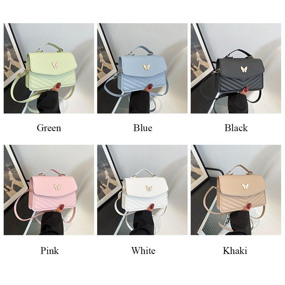 Women Stylish Butterfly Embroidery Sling Bag Fashion PU Leather Shoulder Bag Portable Large Capacity Handbag