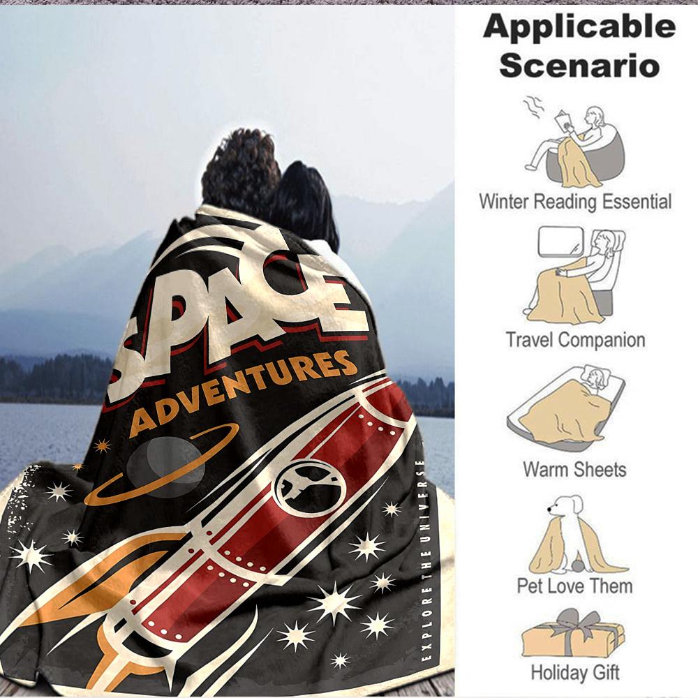 1pc Space Exploration Lightweight Flannel Blanket, Comfortable and Warm Blanket, for Office and Camping Sofa Bed023