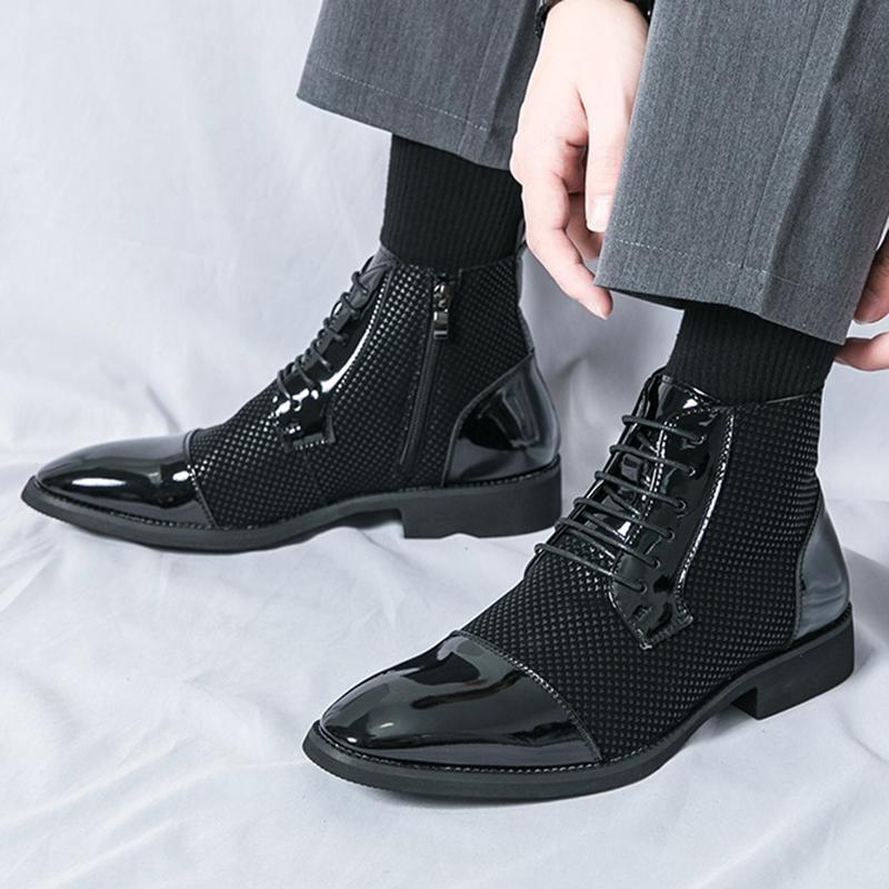 New Fashionable Winter Male Patchwork Mixed Ankle Boots Pointed High Tops For Men Flats Everyday All Match Shoes Zapatos Hombre