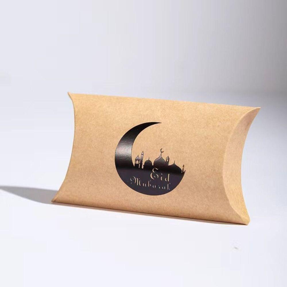 10Pcs Crescent Design Ramadan Gifts Packaging Eid Mubarak Foldable Eid Candy Gift Boxes Moon Star Pattern Multi-functional