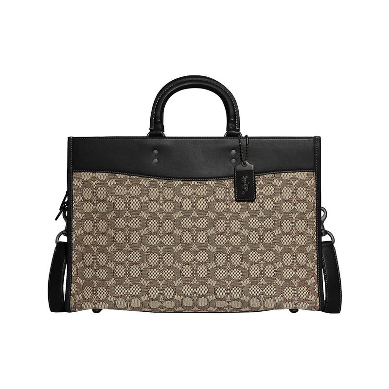 

COACH handbag Rogue 41 classic presbyopic print, iconic logo embossed charm, zipper closure, jacquard fabric, cow leather hand-held crossbody bag чорний