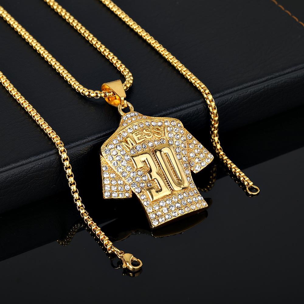 World Cup No. 30 Jersey Titanium Steel Gold-Plated Pendant Necklace, Suitable For Men.